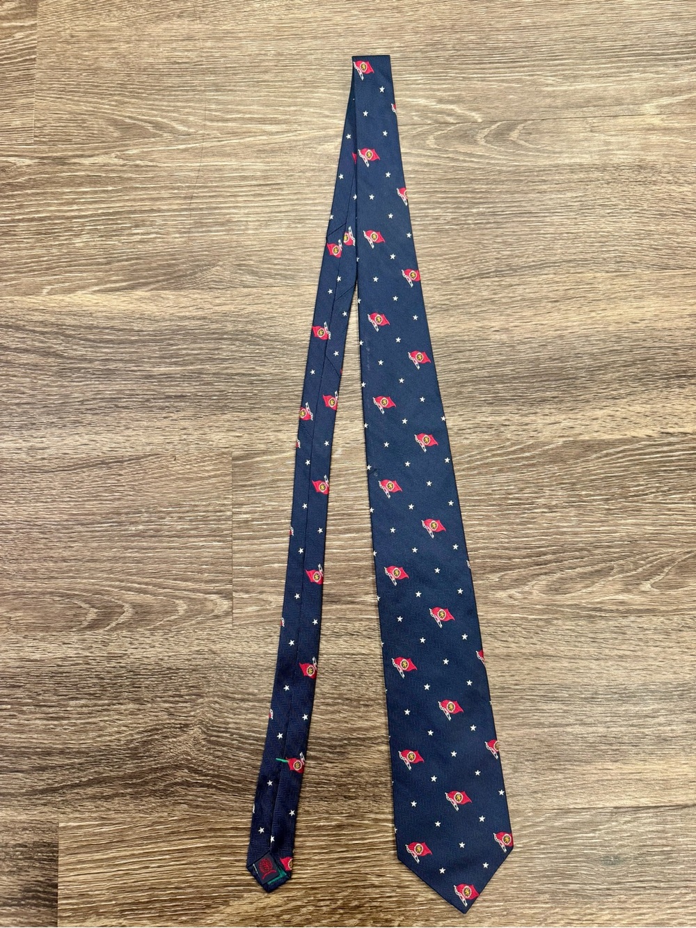 Vintage 90s Tommy Hilfiger Silk Tie Navy Crest Flag Stars Made in USA